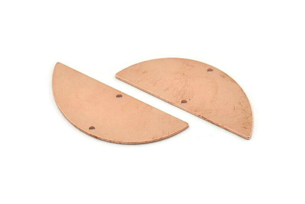 Semi Circle Charm, 6 Raw Copper Half Moon Connectors With 2 Holes, Stamping Blank (39x15x0.90mm) M530