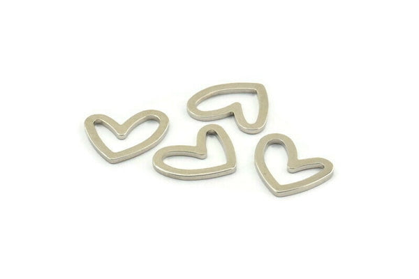 Silver Heart Charm, 24 Silver Tone Brass Heart Connectors, Findings (11x14x1mm) D1195 H0198