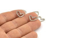 Silver Heart Charm, 24 Silver Tone Brass Heart Connectors, Findings (11x14x1mm) D1195 H0198