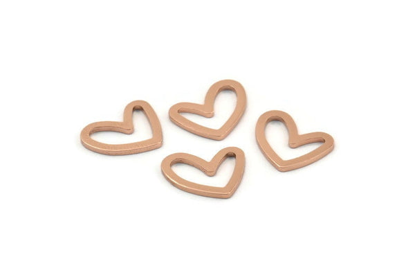 Rose Gold Heart Charm, 10 Rose Gold Plated Brass Heart Connectors, Findings (11x14x1mm) D1195 Q0343