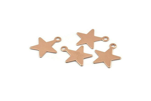 Rose Gold Star Charm, 12 Rose Gold Plated Brass Star Charms With 1 Loop (14x12mm) A0263