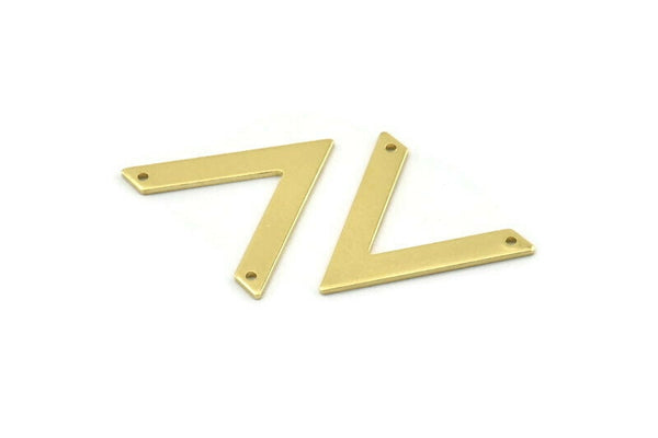 Brass V Shape, 12 Raw Brass V Shaped Charms With 2 Holes (28x23x1mm) M01249