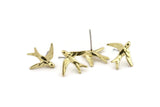 Brass Bird Earring, 10 Raw Brass Bird Stud Earrings (16x18mm) N1202