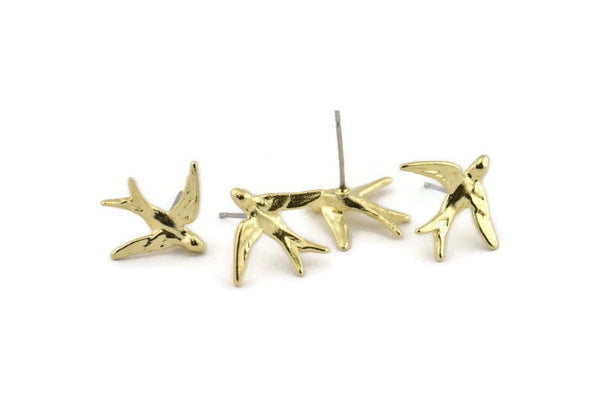 Brass Bird Earring, 10 Raw Brass Bird Stud Earrings (16x18mm) N1202