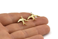 Brass Bird Earring, 10 Raw Brass Bird Stud Earrings (16x18mm) N1202