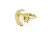 Brass Ring Settings, 10 Raw Brass Moon And Sun Ring With 1 Stone Setting - Pad Size 6mm N1497