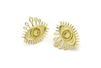 Brass Eye Earring, 4 Raw Brass Eye Stud Earrings (24x21mm) N1504