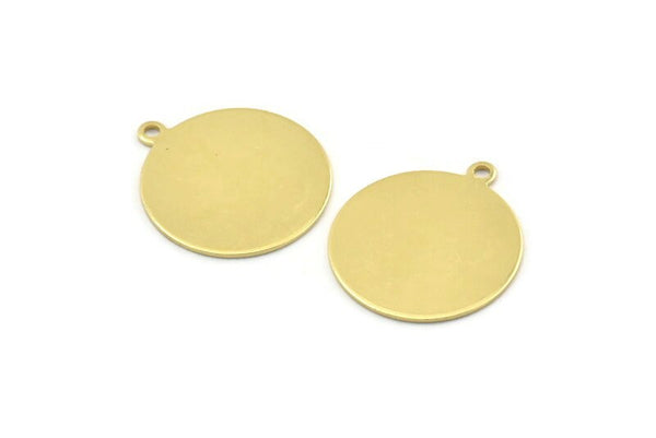 Brass Round Charm, 12 Raw Brass Round Charms With 1 Loop, Blanks (23x20x0.70mm) M01361