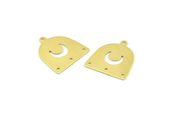 Brass Moon Charm, 24 Raw Brass D Shape Charms With 1 Loop And 3 Holes (18x17x0.50mm) M1071