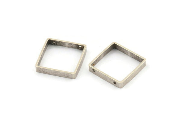 Silver Square Charm, 8 Antique Silver Plated Brass Square Connectors With 2 Holes (18x3x0.80mm) BS 1740 H1315