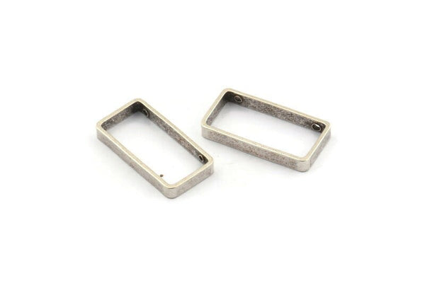 Silver Rectangle Charm, 12 Antqiue Silver Plated Brass Rectangle Connectors With 2 Holes (10x20x2.5x0.80mm) BS 1745