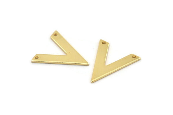 Gold V Shape, 4 Gold Plated Brass V Shaped Charms With 2 Holes, Pendants, Findings (20x18x1mm) D0684