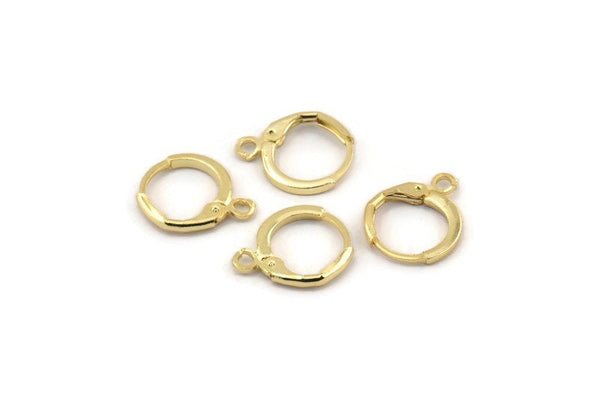 Gold Leverback Earring, 8 Gold Plated Brass Leverback Earring Findings (12mm) D1277 Q1078