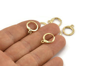 Gold Leverback Earring, 8 Gold Plated Brass Leverback Earring Findings (12mm) D1277 Q1078