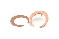 Rose Gold Moon Earring, 2 Rose Gold Plated Brass Crescent Moon Stud Earrings (28.5x27.5x5x1mm) E014 A1281 Q1045