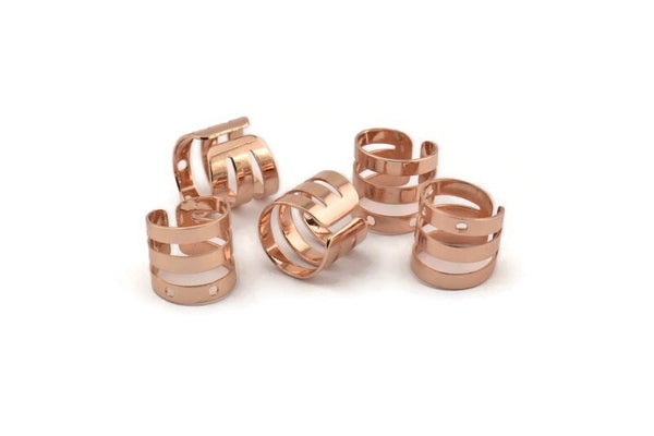 Wide Ear Cuff, 8 Rose Gold Plated Brass Ear Cuffs With 3 Holes (9mm) D0148