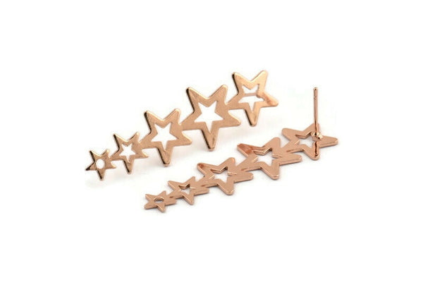 Rose Gold Star Earring, 2 Rose Gold Plated Brass Star Stud Earrings (45x14x0.80mm) D1530 A1399