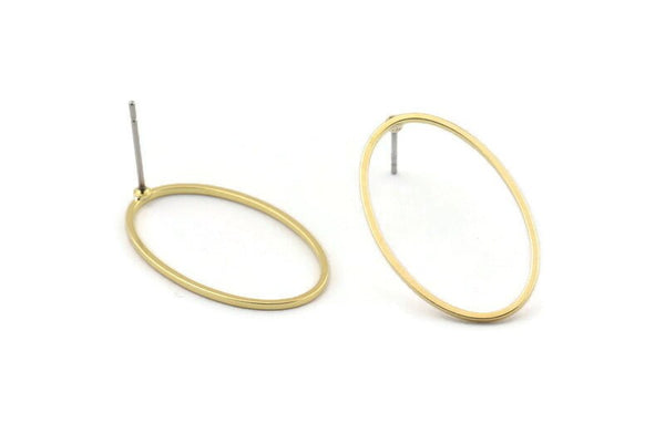 Brass Oval Earring, 10 Raw Brass Oval Stud Earrings (16x26x0.8mm) BS 1861 A1761