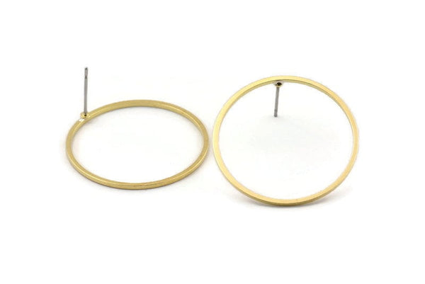 Brass Circle Earring, 10 Raw Brass Circle Stud Earrings (28x1x1mm) BS 1090 A1750