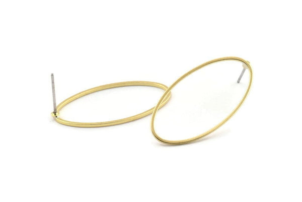 Brass Oval Earring, 10 Raw Brass Oval Stud Earrings (30x15x1x0.8mm) BS 2333 A1771