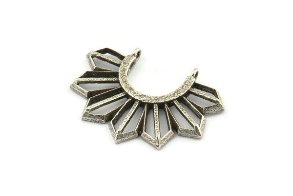 Gümüş Güneş Kolye, 2 Dokulu Antik Gümüş Kaplama Pirinç Güneş Kolye, 2 Döngü (36,5x26x2,6 mm) E204 H1213