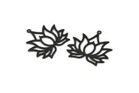 Lotus Flower Charm, 12 Oxidized Black Brass Lotus Flower Charms With 1 Loop, Earrings, Findings (30mm) A1158 S1151