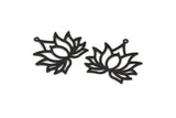 Lotus Flower Charm, 12 Oxidized Black Brass Lotus Flower Charms With 1 Loop, Earrings, Findings (30mm) A1158 S1151