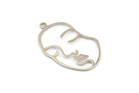 Silver Face Charm, 4 Silver Tone Brass Face Shape Charms With 1 Loop, Pendant, Earrings, Findings (46x28x1mm) E022 H0520