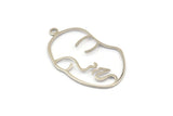 Silver Face Charm, 4 Silver Tone Brass Face Shape Charms With 1 Loop, Pendant, Earrings, Findings (46x28x1mm) E022 H0520