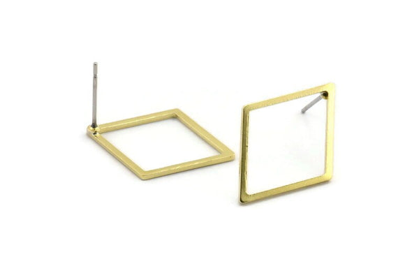 Brass Diamond Earring, 10 Raw Brass Diamond Stud Earrings (24x17x1mm) A1663 A1825