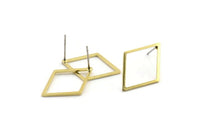 Brass Diamond Earring, 10 Raw Brass Diamond Stud Earrings (24x17x1mm) A1663 A1825