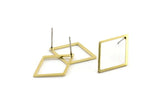 Brass Diamond Earring, 10 Raw Brass Diamond Stud Earrings (24x17x1mm) A1663 A1825