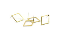 Brass Diamond Earring, 10 Raw Brass Diamond Stud Earrings (24x17x1mm) A1663 A1825