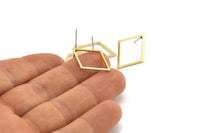 Brass Diamond Earring, 10 Raw Brass Diamond Stud Earrings (24x17x1mm) A1663 A1825