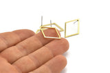 Brass Diamond Earring, 10 Raw Brass Diamond Stud Earrings (24x17x1mm) A1663 A1825