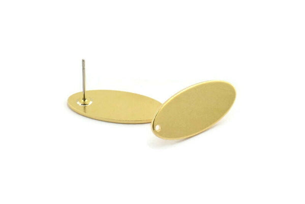 Brass Oval Earring, 6 Raw Brass Oval Stud Earrings With 1 Hole (23x11x1mm) D984 A1831