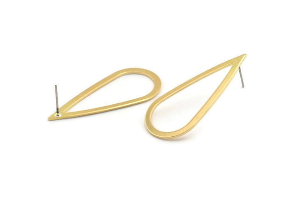 Brass Drop Earring, 4 Raw Brass Drop Stud Earrings (42x18x1mm) Bs 1311 A1740