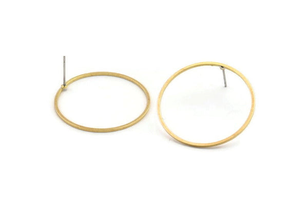 Brass Circle Earring, 10 Raw Brass Circle Stud Earrings (30mm) Bs-1109 A1741