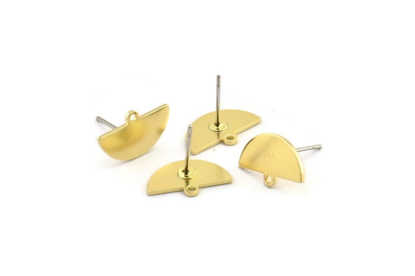 Brass Moon Earring, 10 Raw Brass Semi Circle Stud Earrings With 1 Loop (14.5x9x0.80mm) E103 A1774