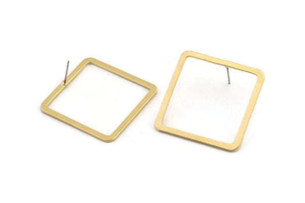 Brass Square Earring, 6 Raw Brass Square Stud Earrings (30x2x1mm) BS 2307 A1781