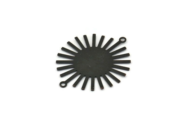 Black Sun Charm, 6 Oxidized Black Brass Sunshine Pendants With 2 Loops, Connectors, Findings (36x30x0.50mm) A1518 H0564