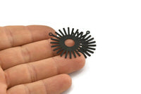 Black Sun Charm, 6 Oxidized Black Brass Sunshine Pendants With 1 Loop, Findings (33x30x0.50mm) A1517 S1120