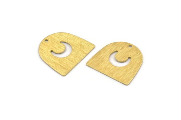 Brass Moon Charm, 24 Textured Raw Brass D Shape Charms With 1 Hole (16x17x0.50mm) M01315