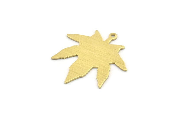 Brass Leaf Charm, 8 Textured Raw Brass Leaf Charms With 1 Hole (29x27x0.80mm) M01422
