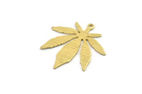 Brass Leaf Charm, 10 Textured Raw Brass Leaf Charms With 1 Hole (29x27x0.80mm) M01421