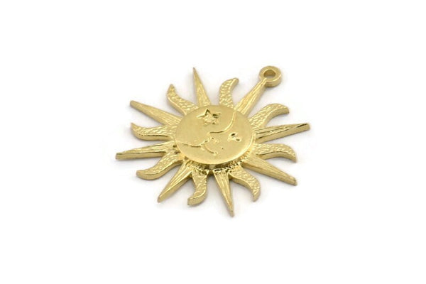Brass Sun Charm, 2 Raw Brass Sun Charms With 1 Loop, Findings (29x2mm) N1516