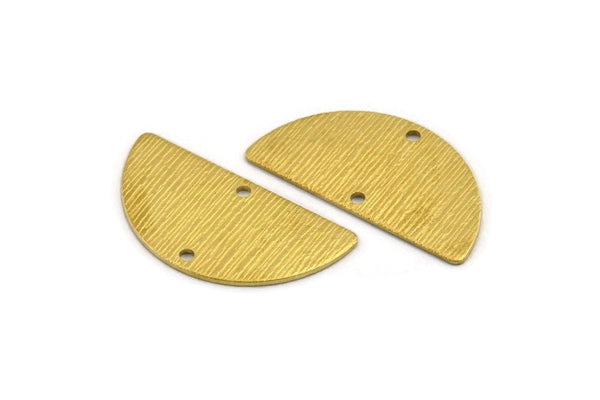 Semi Circle Charm, 10 Textured Raw Brass Half Moon Charms With 2 Holes (30x15x0.80mm) A1898