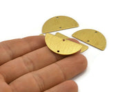 Semi Circle Charm, 10 Textured Raw Brass Half Moon Charms With 2 Holes (30x15x0.80mm) A1898