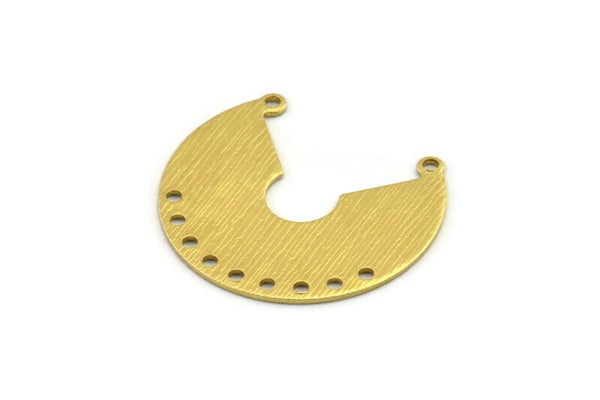 Brass Pendant, 6 Textured Raw Brass Semi Circle Charms With 2 Loops And 9 Holes (31x27x0.80mm) A1914
