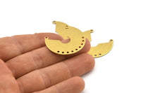 Brass Pendant, 6 Textured Raw Brass Semi Circle Charms With 2 Loops And 9 Holes (31x27x0.80mm) A1914